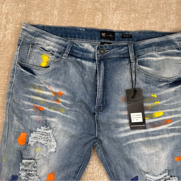WAIMEA Stylish Distressed Blue Jeans with Colorful Accents - Picture 2 of 11